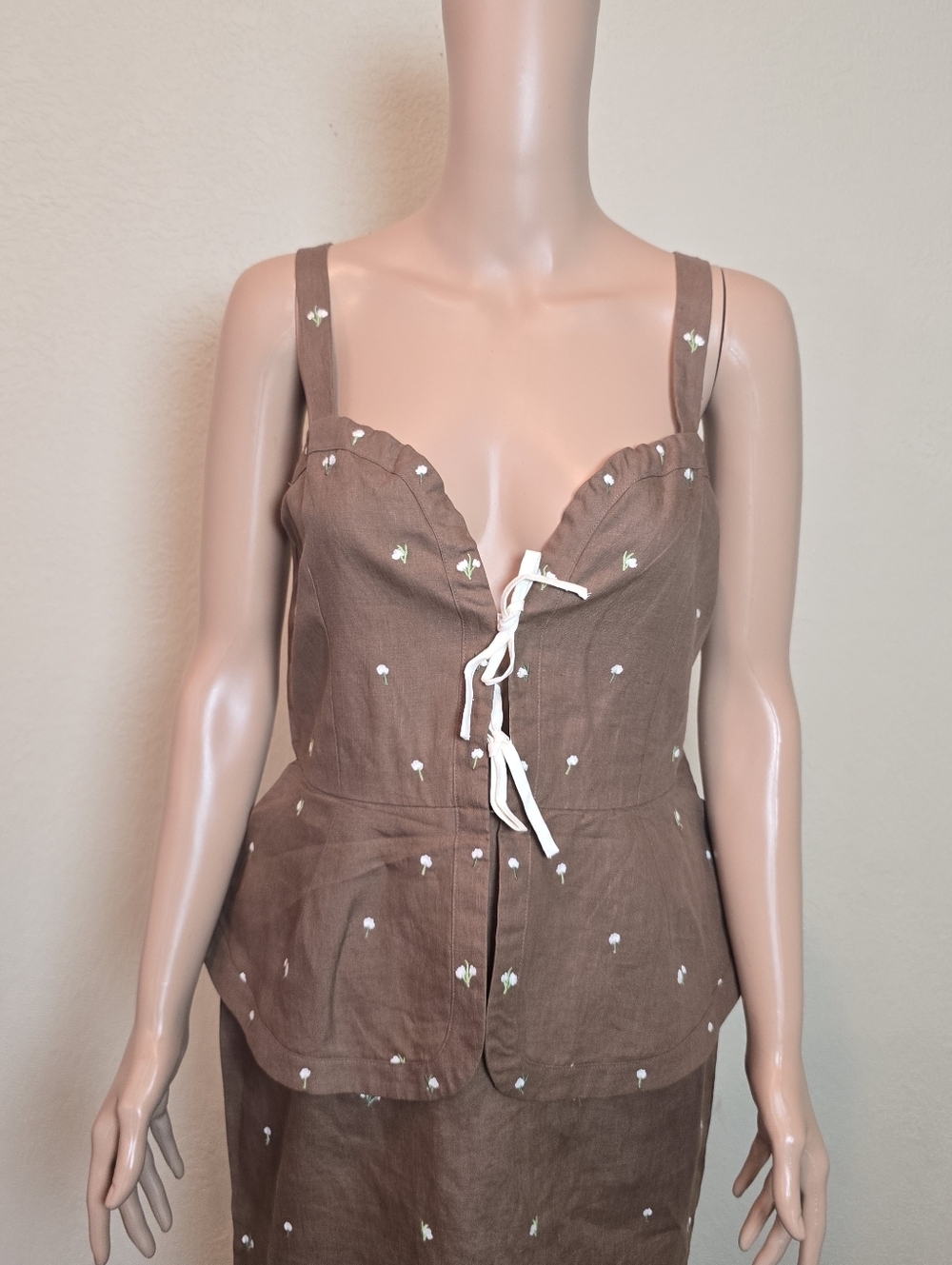 Fanm Mon Helaina Brown Floral Embroidered Sheath Peplum Mini Dress SZ L - NWT - Picture 9 of 14